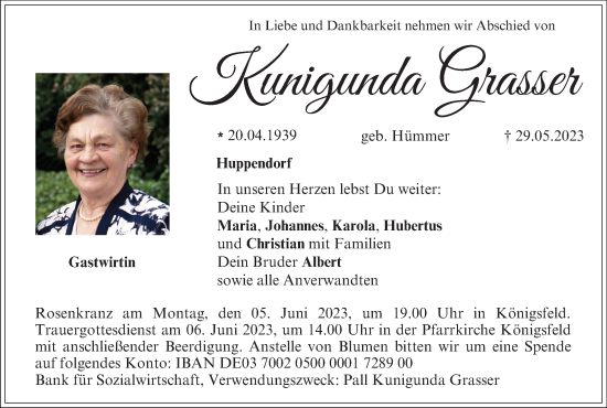 Anzeige von Kunigunda Grasser von MGO