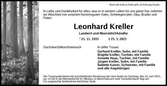 Anzeige von Leonhard Kreller von MGO