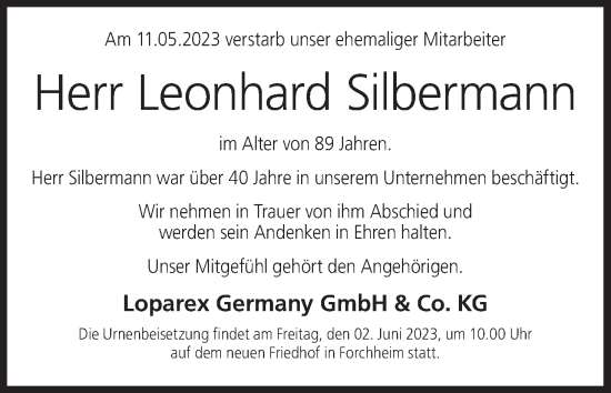Anzeige von Leonhard Silbermann von MGO