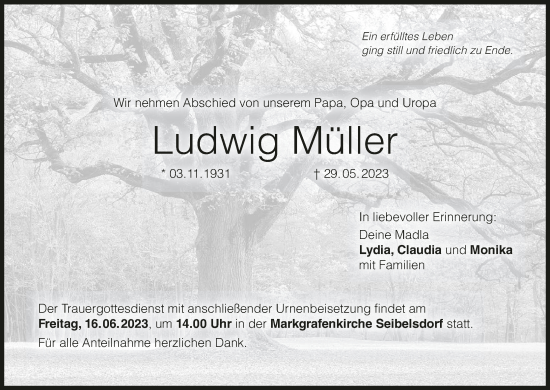 Anzeige von Ludwig Müller von MGO