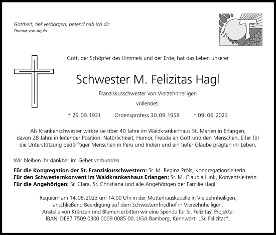 Anzeige von M. Felizitas Hagl von MGO