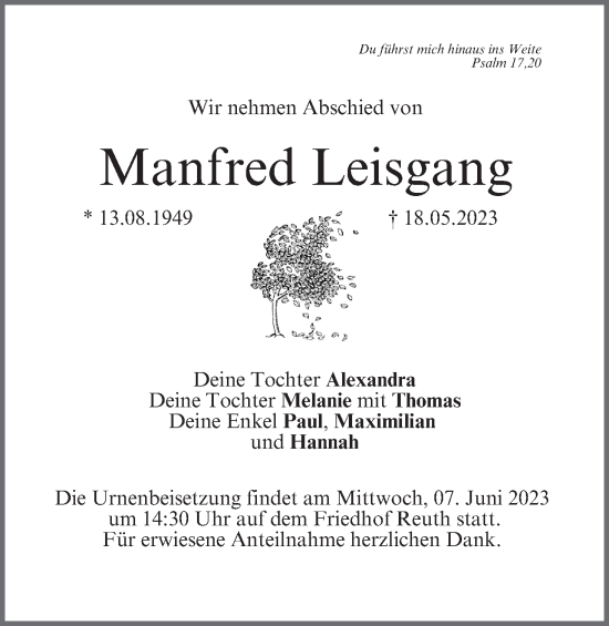 Anzeige von Manfred Leisgang von MGO