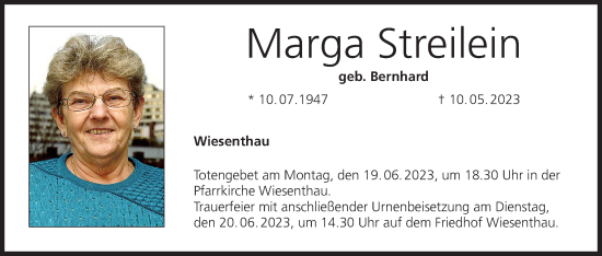 Anzeige von Marga Streilein von MGO