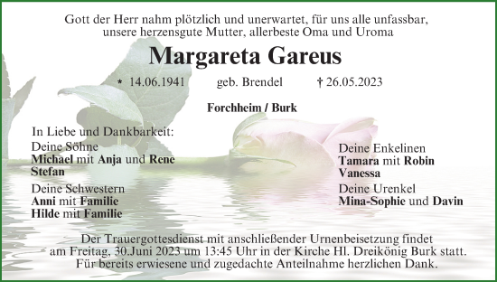 Anzeige von Margareta Gareus von MGO