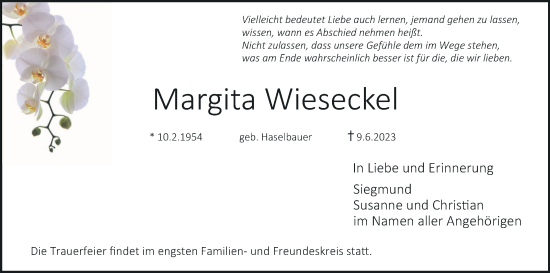 Anzeige von Margita Wieseckel von MGO