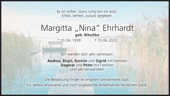 Anzeige von Margitta Ehrhardt von MGO