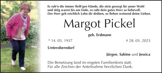 Anzeige von Margot Pickel von MGO