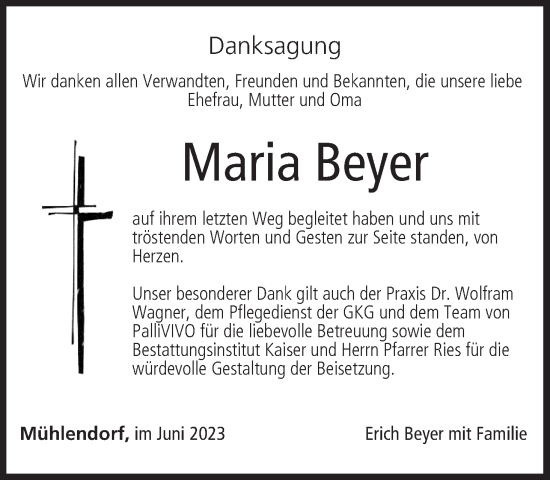 Anzeige von Maria Beyer von MGO