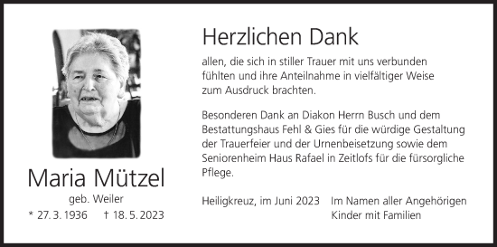 Anzeige von Maria Mützel von MGO