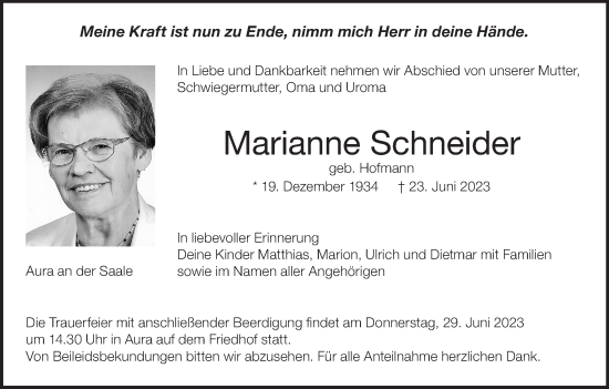 Anzeige von Marianne Schneider von MGO