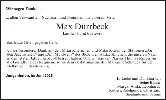 Anzeige von Max Dürrbeck von MGO