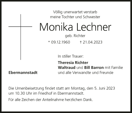 Anzeige von Monika Lechner von MGO