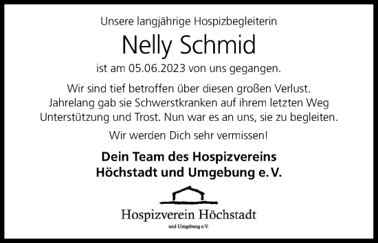 Anzeige von Nelly Schmid von MGO