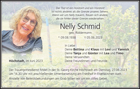 Anzeige von Nelly Schmid von MGO