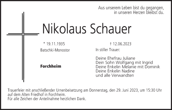 Anzeige von Nikolaus Schauer von MGO