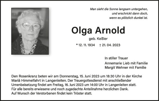 Anzeige von Olga Arnold von MGO