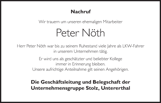 Anzeige von Peter Nöth von MGO