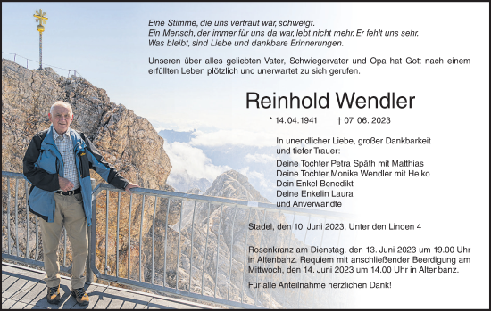 Anzeige von Reinhold Wendler von MGO