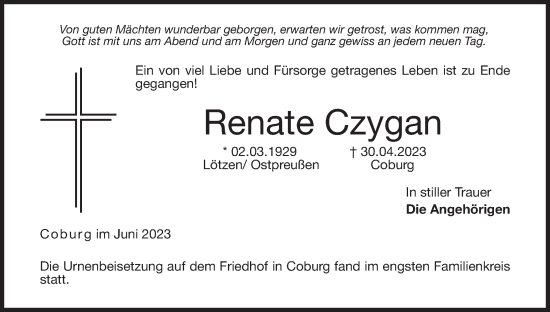 Anzeige von Renate Czygan von MGO