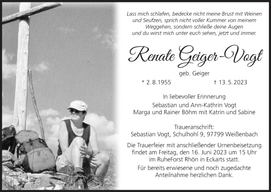 Anzeige von Renate Geiger-Vogt von MGO