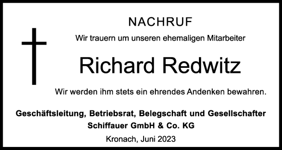 Anzeige von Richard Redwitz von MGO