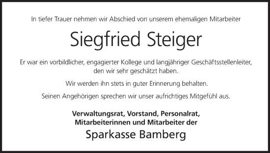 Anzeige von Siegfried Steiger von MGO