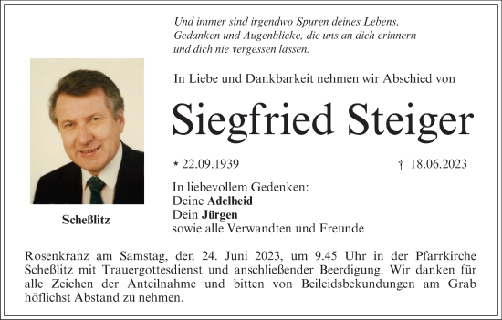 Anzeige von Siegfried Steiger von MGO