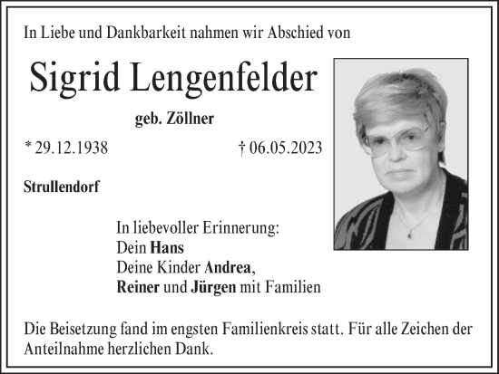 Anzeige von Sigrid Lengenfelder von MGO