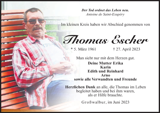 Anzeige von Thomas Escher von MGO