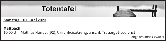 Anzeige von Totentafel vom 10.06.2023 von MGO