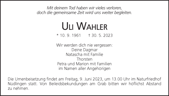 Anzeige von Uli Wahler von MGO