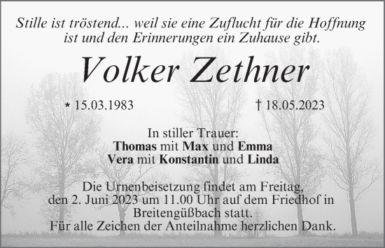Anzeige von Volker Zethner von MGO