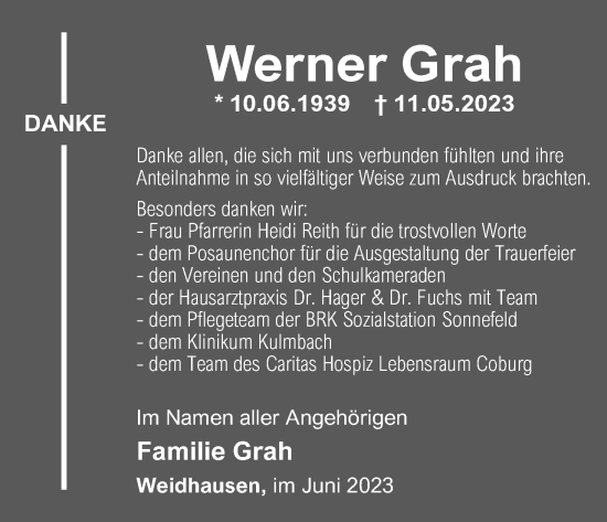 Anzeige von Werner Grah von MGO