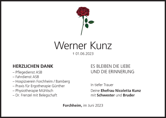 Anzeige von Werner Kunz von MGO