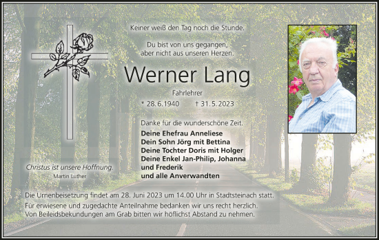Anzeige von Werner Lang von MGO