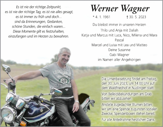 Anzeige von Werner Wagner von MGO