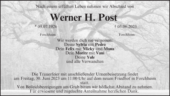 Anzeige von Werner H. Post von MGO