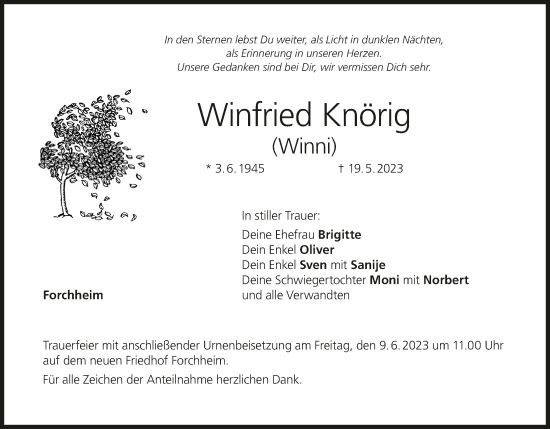 Anzeige von Winfried Knörig von MGO
