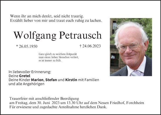 Anzeige von Wolfgang Petrausch von MGO