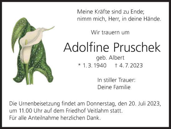 Anzeige von Adolfine Pruschek von MGO
