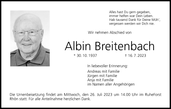 Anzeige von Albin Breitenbach von MGO