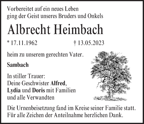 Anzeige von Albrecht Heimbach von MGO