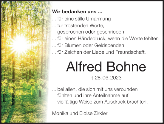 Anzeige von Alfred Bohne von MGO