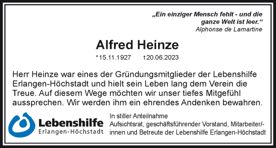 Anzeige von Alfred Heinze von MGO