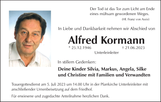 Anzeige von Alfred Kormann von MGO