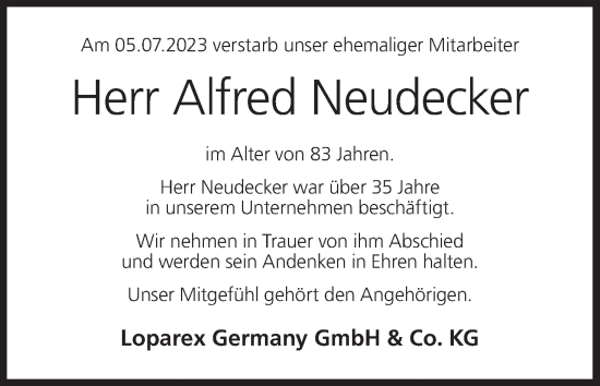 Anzeige von Alfred Neudecker von MGO