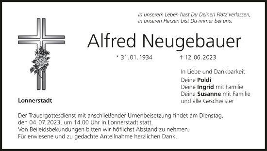 Anzeige von Alfred Neugebauer von MGO