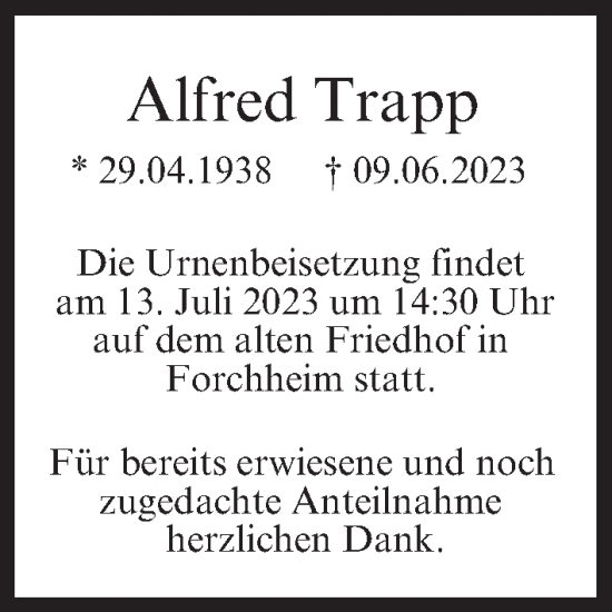 Anzeige von Alfred Trapp von MGO