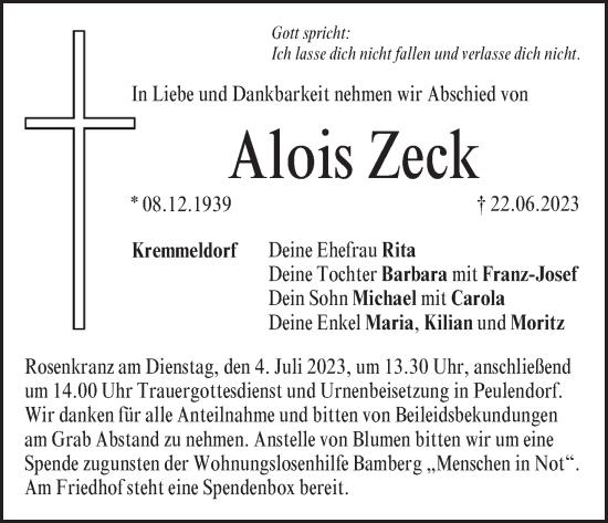 Anzeige von Alois Zeck von MGO
