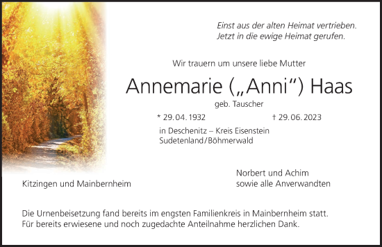 Anzeige von Annemarie Haas von MGO